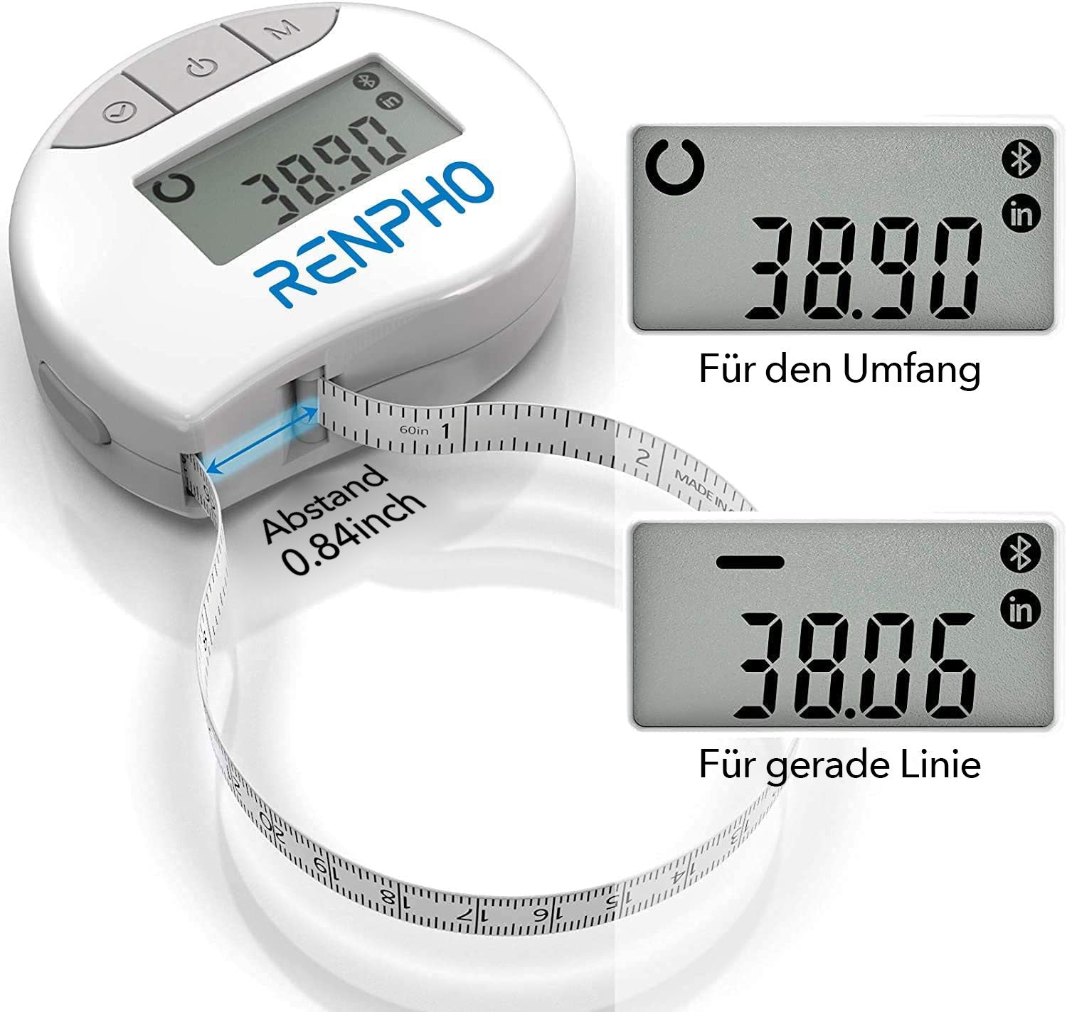 Renpho DE Smartes Körperumfangmaßband für Gesundheit und Fitness.