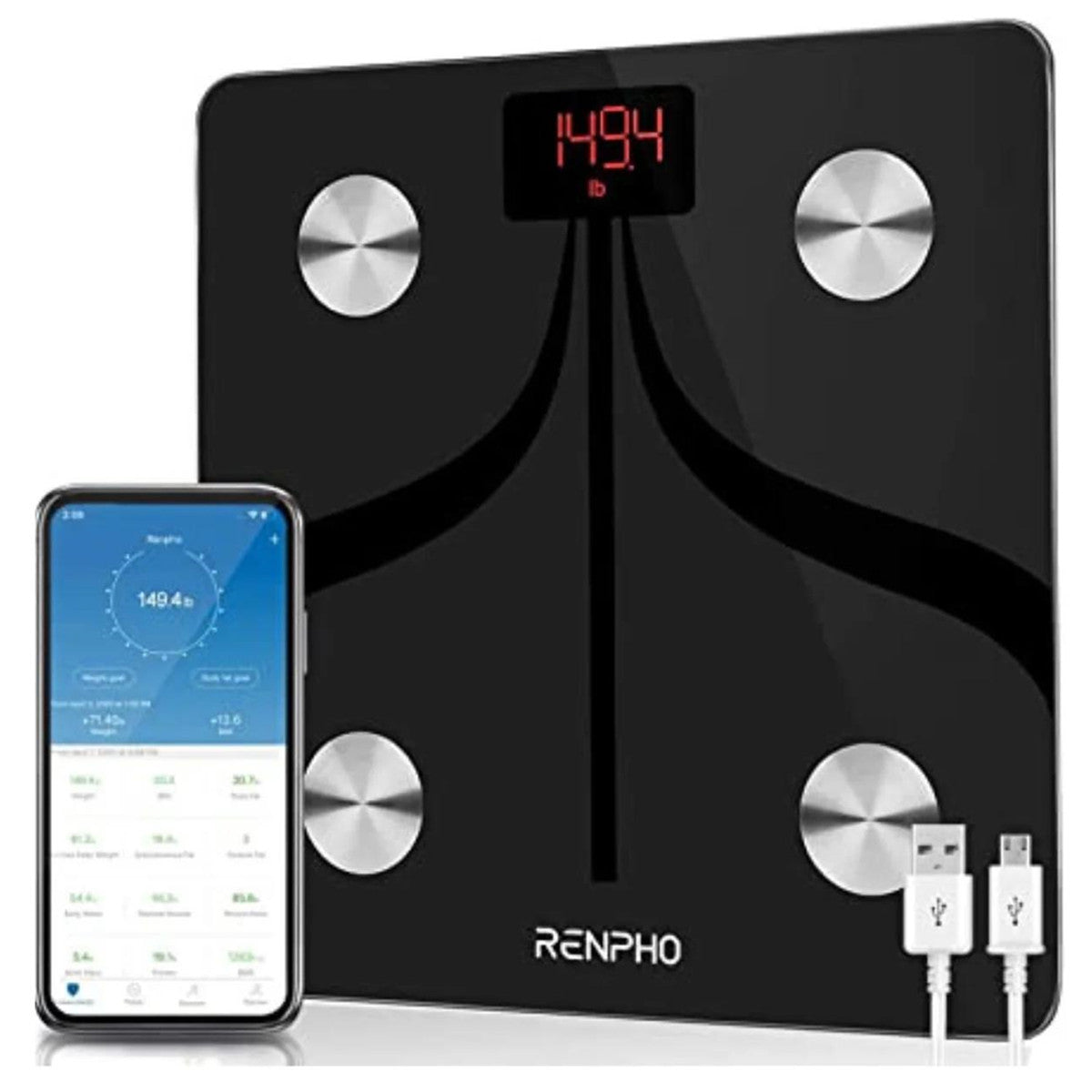 Intelligente Körperfettwaage - Basic Body Scales Schwarz USB Wiederaufladbar Renpho DE(A)